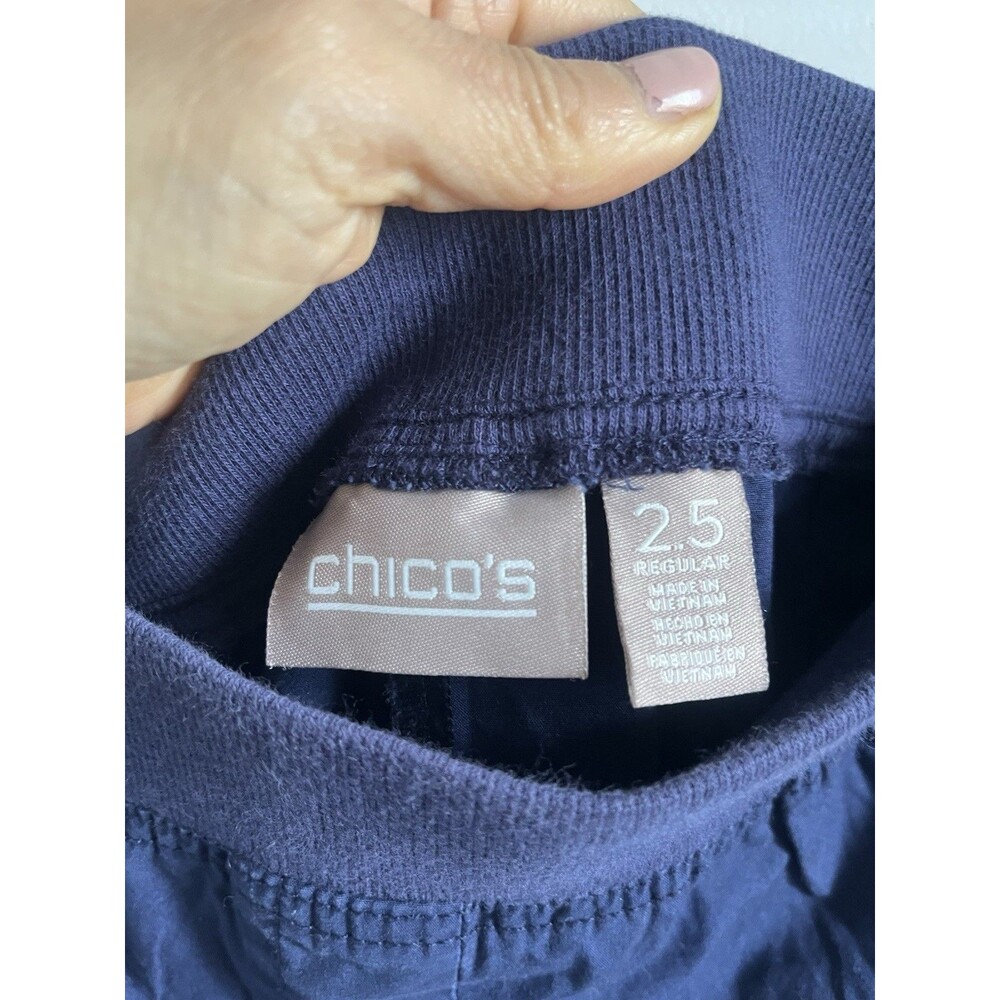 Chicos Poplin Roll Tab Pants Sz 2.5 (L) Navy Classic Comfy Cotton - Picture 3 of 8